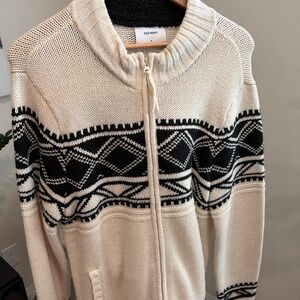 Old Navy Mens Cream & Black Fair Isle Zip-Up Sweater Size XL
